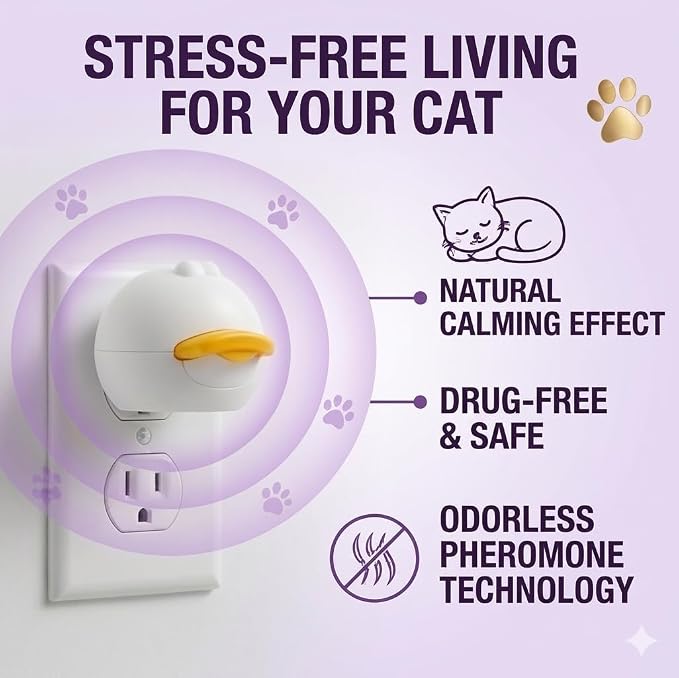Cat Calming Diffuser Kit with 2 Diffusers and 4 Refills, Helps Reduce Stress, Scratching, Spraying and Hiding, Long Lasting Pheromone Solution