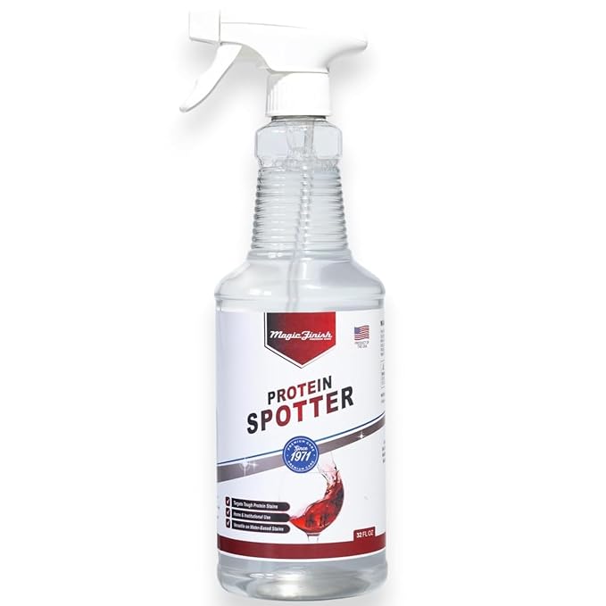 Magic Finish Protein Spotter (32 Oz) – Powerful Fabric and Carpet Stain Remover Spray – Lifts Blood, Pet Urine, Vomit, Food and Wine Stains – Clear, Unscented Spot Cleaner Solution