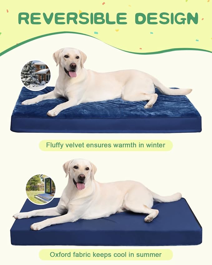 KSIIA Orthopedic Dog Bed for Large Dogs with Waterproof Lining, Blue, 41x27 | Deluxe Soft Plush Dog Crate Bed, Washable Pet Mat with Removable Cover & Egg Crate Foam for Large Dogs Sleeping & Relaxing