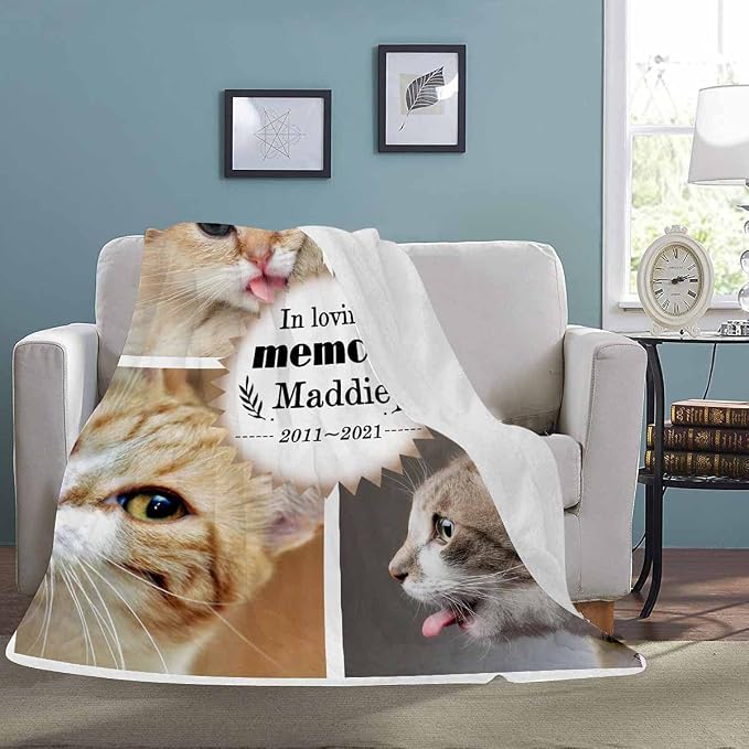 Custom Photo Blanket Best Memorial for Your Pets - Personalized Cozy Fleece Throws Blanket with Picture Upload for Dogs Cats Family Friends
