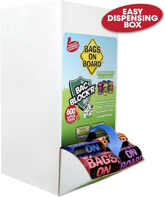 Bags on Board Premium Odor Blocking Dog Poop Bags & Dispenser, Leak Proof, Extra Thick 9x14" Waste Pick Up Bags, Antibacterial Coated for Odor Control, Bulk 600 Count Refill