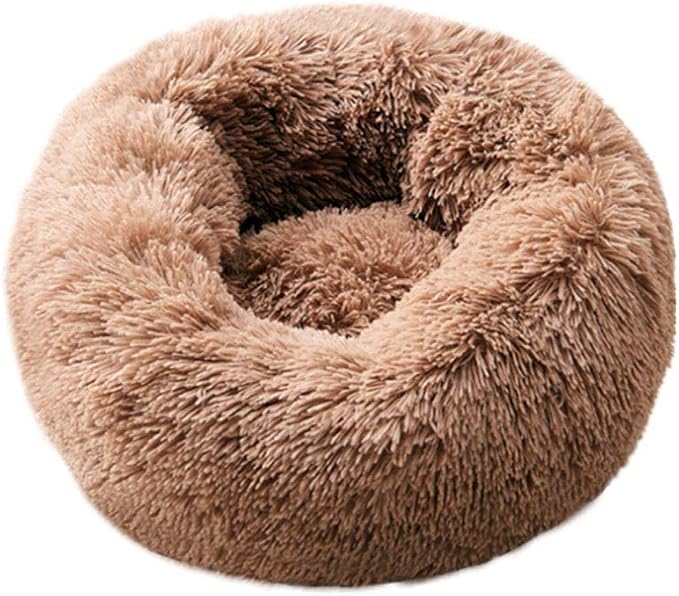 Modern Soft Plush Round Pet Bed for Cats or Small Dogs, Mini Medium Sized Dog Cat Bed Self Warming Autumn Winter Indoor Snooze Sleeping Cozy Kitty Teddy Kennel (20'' D x 8'' H, Coffee)