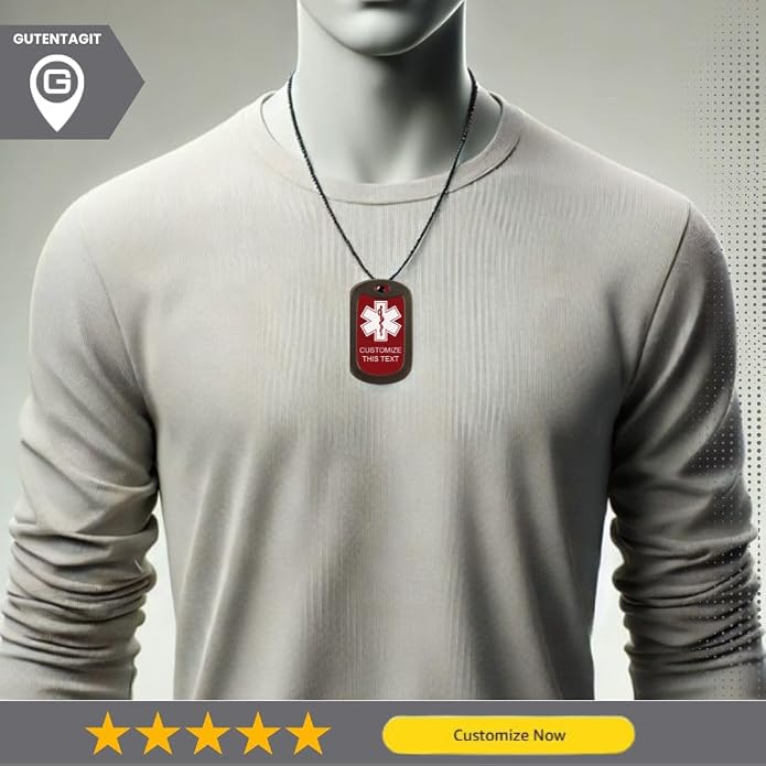 Medical Alert Dog Tag Custom Engraved Medic ID Military Dog Tag with Silencer