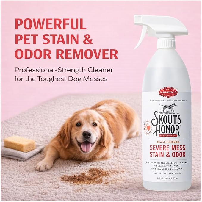 SKOUT'S HONOR Severe Mess Stain and Odor Remover, 35 oz | Advanced Stain and Carpet Cleaner for Dog Urine, Poop, Vomit and Toughest Pet Messes, Professional-Strength