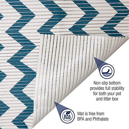 Fresh Kitty Durable XL Jumbo Foam Litter Mat – Phthalate and BPA Free, Water Resistant, Traps Litter from Box, Scatter Control, Easy Clean Mats – Chevron, Blue/White Chevron (9035)