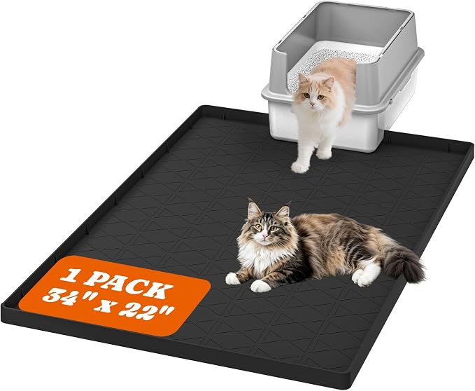 Pawtners Silicone Cat Litter Mat 34 x 22 in, Easy to Clean | Non-Slip Kitty Litter Mat for Floor, Waterproof & Urine-Proof Cat Litter Mat Litter Trapping Mat, Soft on Kitty Paws