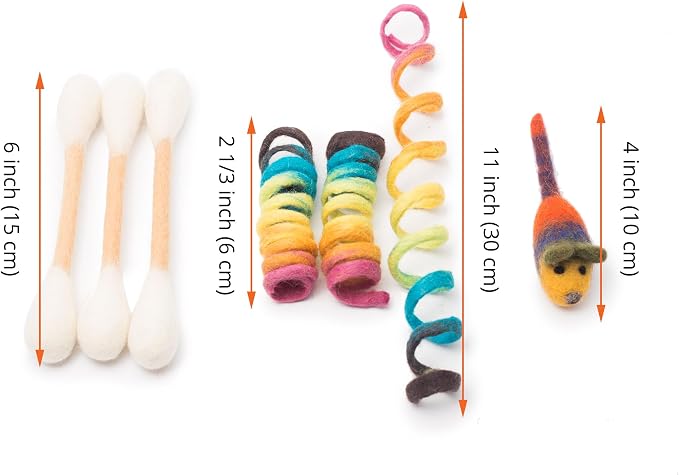 Glaciart One Indoor Catnip Cat Toy Pack - 7pc | Kitty Toys Include Wool Springs, Swabs & Mouse | for Activity, Exercise & Play | Filled w/Organic Catnip to Excite/Calm Pet | Great Gift Idea