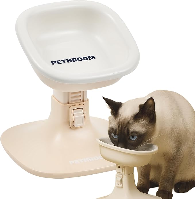 Well Fit Elevated Dog Bowl Stand, Beige | Adjustable Height 4.5–7.4 in with 0–22° Tilt, Stable Non-Slip Feeding Stand for Dogs & Cats, Bowl Not Included