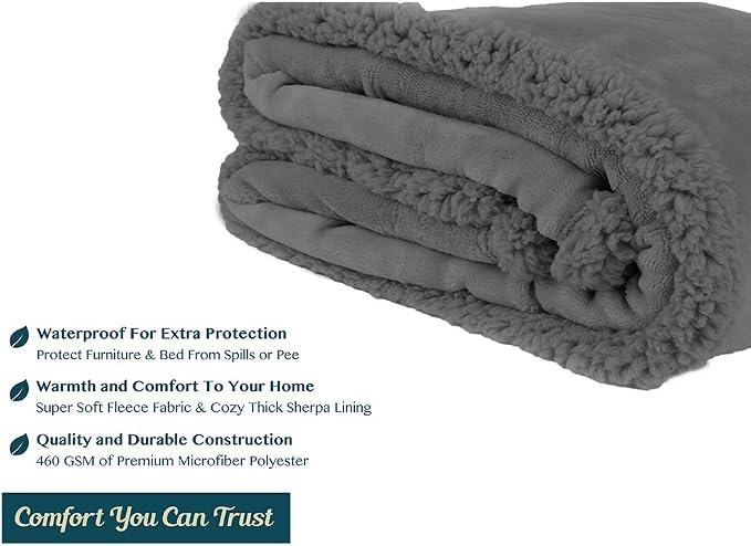 Pavilia Waterproof Couch Blanket | Dog & Cat Blanket Protector | Plush Soft Warm Fuzzy Sherpa Throw, Dark Grey, 60x80