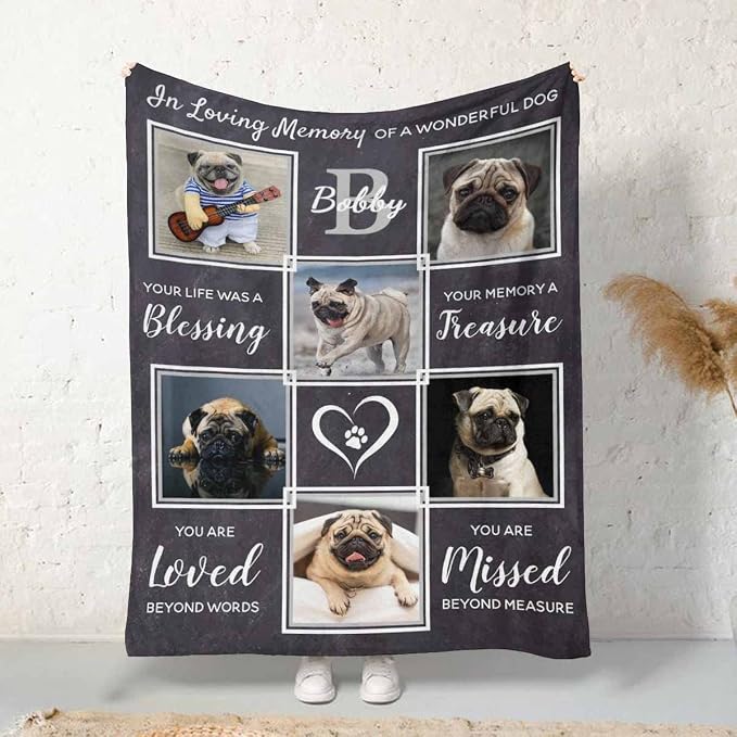 Personalized Pet Photo Blanket in Loving Memory of A Wonderful Dog Custom Loss of Dog Memorial Fleece Blankets Ultra-Soft Micro Throw Blanket Gift for Kids Grieving Pet Owner 30X40 Inch