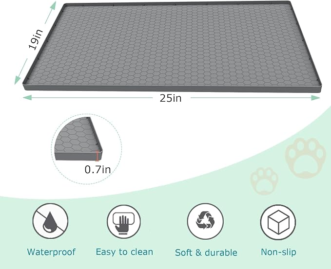 Cat Litter Mat for Litter Box, Silicone Large Cat Litter Trapping Mat - 25x19 in, Waterproof & Non-Slip, Durable & Easy Clean, Grey