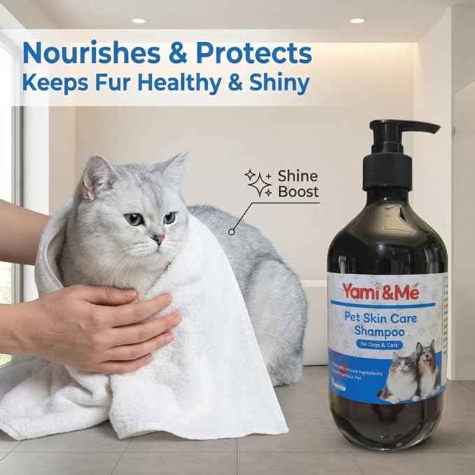 Yami&Me Pet Shampoo for Dogs & Cats – Gentle Skin Soothing Bath Cleanser with Aloe Vera & Oatmeal, Relieves Itchiness and Dry Skin (500ml / 16.9 fl oz)