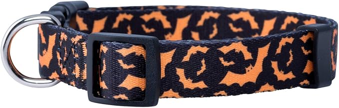 Native Pup Halloween Dog Collar- Spooky Fall Themed Horror Costume Collars- Skull, Pumpkin, Ghost, Bat, Witch, Candy Corn, Spider- Adjustable for Small, Medium, Large Breeds (Large, Orange Bats)