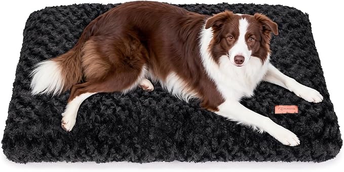 Dog Bed Crate Pad - Rosette Pattern White Velvet Pet Bed Anti-Slip Comfy Kennel Pad for Crates Rosette Black L