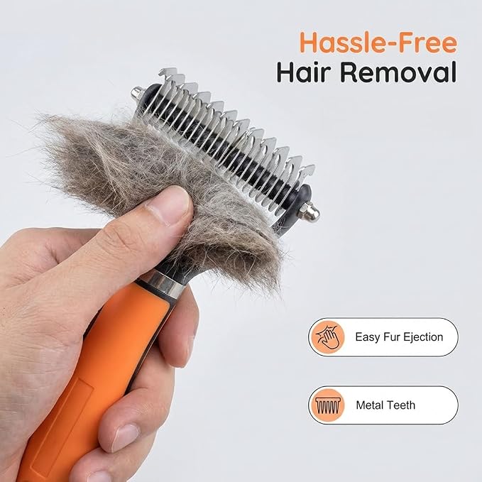 Dual-Sided Pet Grooming Comb for Dogs & Cats, 2026 New 2‑in‑1 Professional Pet Grooming Brush Deshedding Dog Brush, Dematting Comb Undercoat Rake for Dogs Long Haired Pet Grooming Tool (2, Orange)