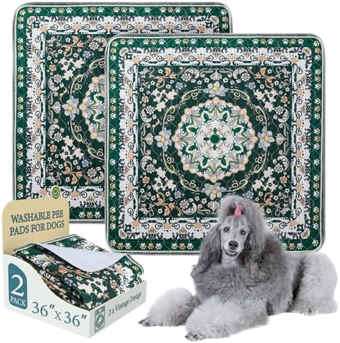 Homimp Washable Pee Pads for Dogs, 2 Pack Reusable Puppy Pads Waterproof, Absorbent and Leakproof Dog Pee Pads, Non Slip Puppy Training Pads, Pet Mat for Floor, Crate, Couch, Whelping,Green, 36"x36"