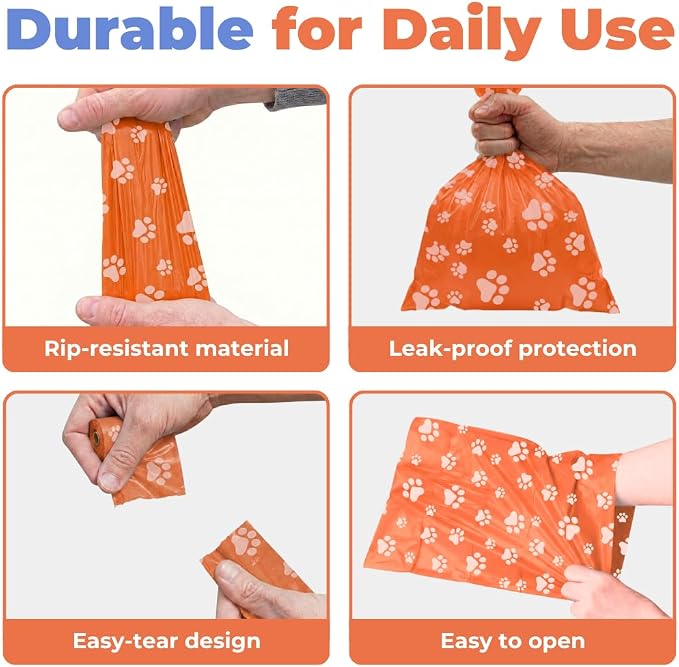 Best Pet Supplies Dog Poop Bags for Waste Refuse Cleanup, Doggy Roll Replacements for Outdoor Puppy Walking and Travel, Leak Proof and Tear Resistant, Thick Plastic - Orange, 240 Bags