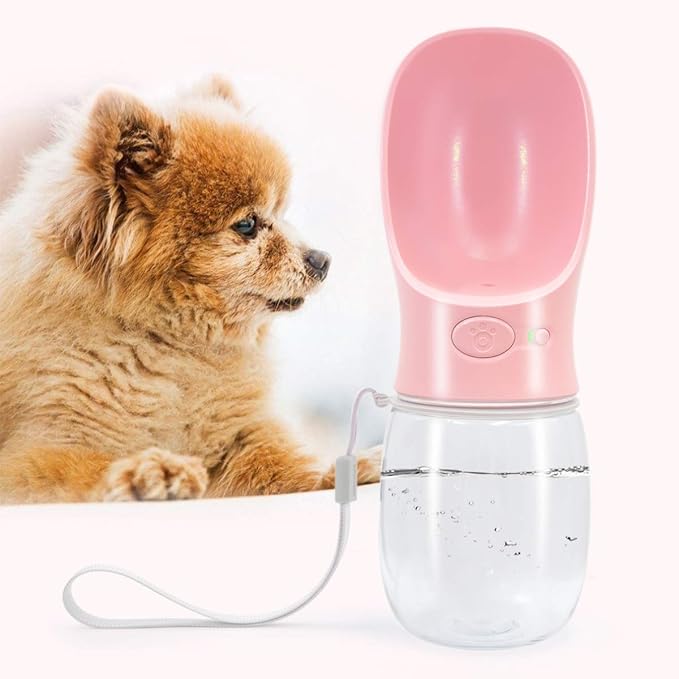 Portable Dog Water Bottle for Walking,2.76" Big Trough Leak Proof Pet Water Bottle for Small Cat Puppy, Safe and Durable Non BPA Dog Drinking Water Bottle for Outdoor Hiking-Pink