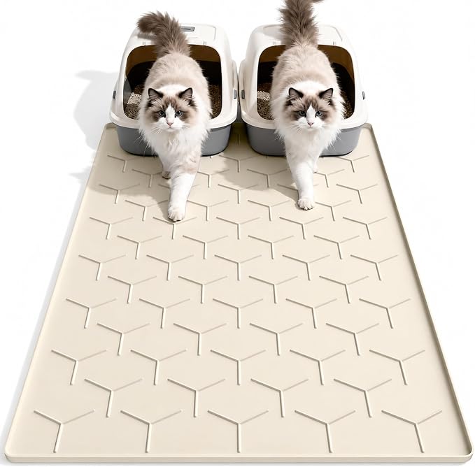 Silicone Cat Litter Mat Large 40" X 28", Easy to Clean, Beige | Large Size Waterproof Silicone Mat with Raised Edges, Catch Litter, Protect Floor from Urine, Multi-Use for Dog/Sink/Kitchen