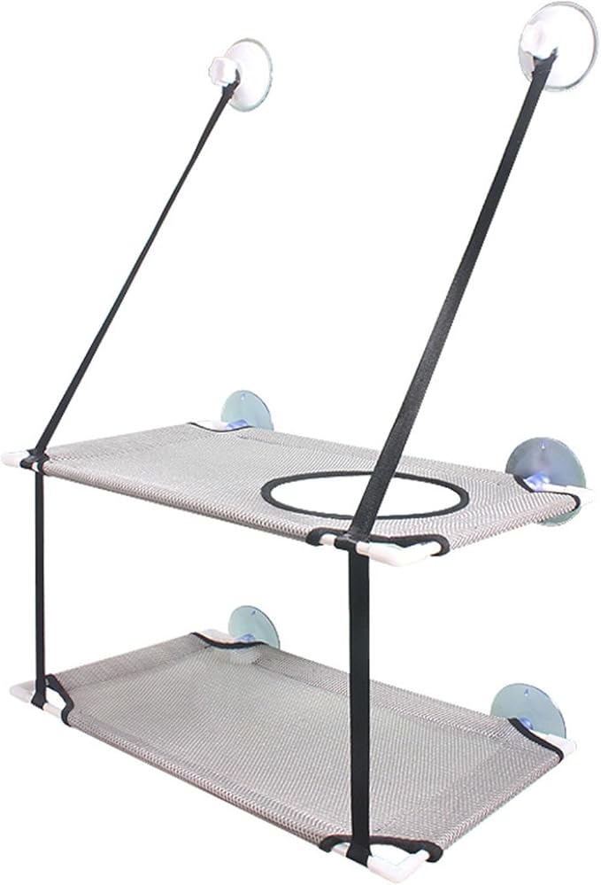 JTLB Cat Hammock, Double Layer Hanging Cat Bed with Strong Suction Cups, for Window Balcony Indoor Outdoor Use (Gray)