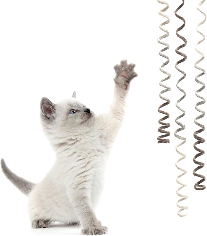 Glaciart One Felt Spring Cat Toy – 3 Pcs Soft Fuzzy Enrichment 100% Natural Wool - Interactive Stretchable Play Cat Toy Set - Safe for Pets, Non-AZO Colored Dyes - 30” Long