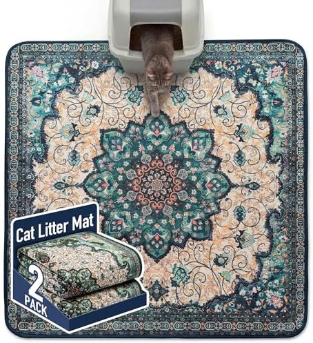 Hompet Cat Litter Mat 2 Pack, 54x54 Large Machine Washable Trapping Mats for Cats, Super Absorbent & Urine-Proof Cat Litter Box Mat for Floor, Waterproof & Non Slip Kitty Litter Rug