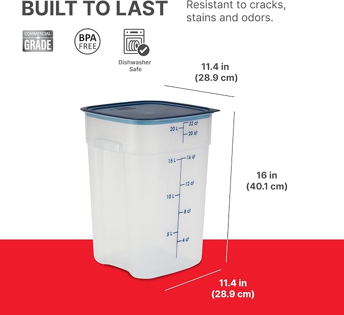Cambro FreshPro 22 Quart (QT) Food Storage Container with Lid (Restaurant Grade) - for Food Prep, Commercial Kitchen, Pet and Dog Food Container (Translucent)