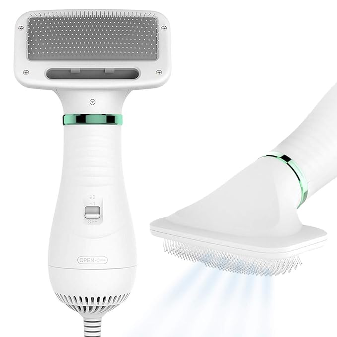 2-in-1 Dog Hair Dryer with Brush for Small Dogs and Cats, Pet Blow Dryer | Pet Grooming Dryer, Dry & Brush in One, 300 Watts, 75-85 dB, Adjustable Temperature, Overheat Protection, Portable
