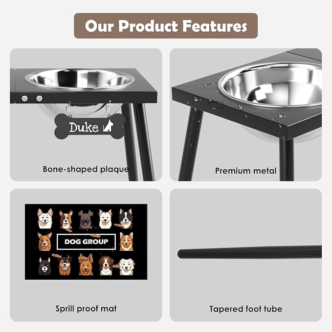 ADENGL Metal Elevated Dog Bowls, 17in Tall Raised Dog Bowl Stand, Dogs Raised Stand with 3000ml Stainless Steel Bowls and Sprill Proof Mat for Extra Large Breeds