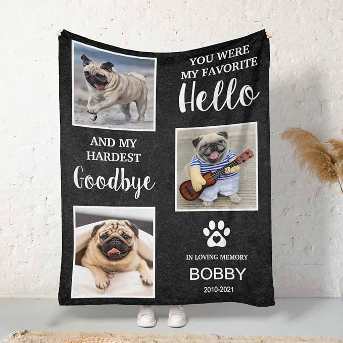InterestPrint Custom Dog Pet Memory Blankets with Beloved Photo You were My Favorite Hello Personalized Loss of Loved one Memorial Blanket Gift for Dogs Cats Pets Lovers 50X60 Inch
