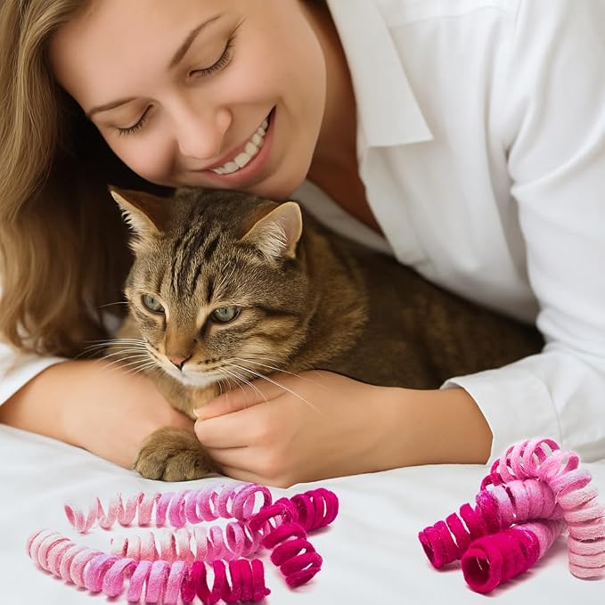 Glaciart One Felt Spring Cat Toy – 3 Pcs Soft Fuzzy Enrichment 100% Natural Wool - Interactive Stretchable Play Cat Toy Set - Safe for Pets, Non-AZO Colored Dyes - 30” Long
