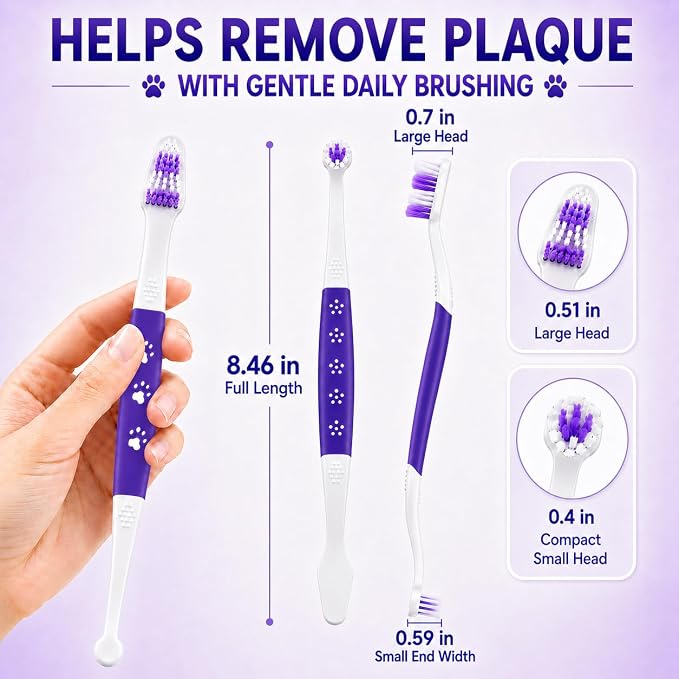 Dog Toothbrush, Dual-Head, for Medium Large Dogs, Purple | Soft Bristles for Gentle Cleaning ,60° Curved Bristles for Better Coverage ,Comfortable for Sensitive Gums
