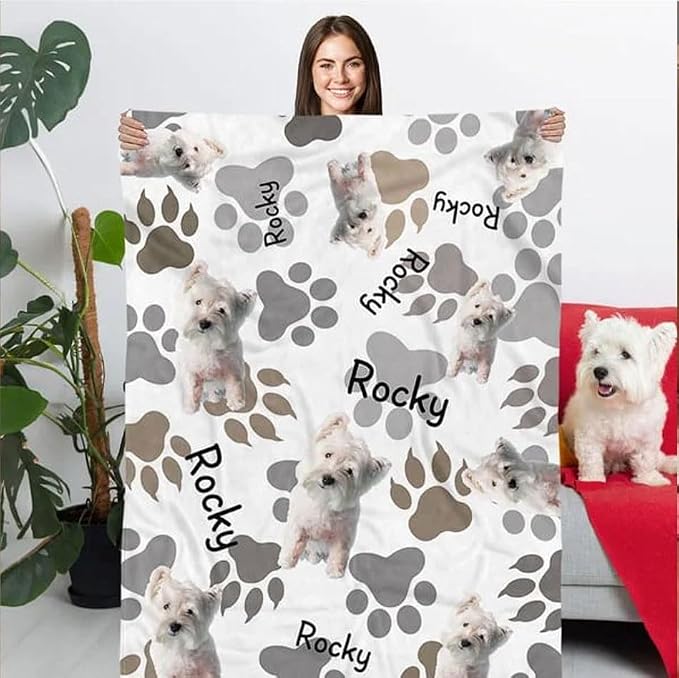 Pamaheart Custom Dog Face Blankets, Personalized Pet Photo Blanket, Fleece Dog Blankets, Customized Photo Throws, Dogs Dad Gifts, Pet Lover Gifts, Memorial Gift /35