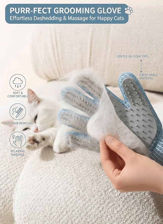 MEUOMIW Pet Hair Remover Glove, Efficient Dog & Cat Grooming Glove, Deshedding Brush for Shedding Control, Perfect for Bathing, Massage and Short/Long Fur (1-Pack, Right-Hand)