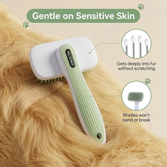 Self Cleaning Slicker Brush for Dogs & Cats, Deshedding Dog Brush | Cat Brushes for Indoor Cats, Removes Loose Undercoat, Mats and Tangles, Skin Friendly Grooming for Long and Short Hair