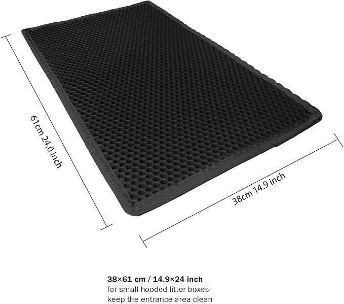 Small Cat Litter Mat Double Layer Waterproof Proof Litter Box mat, Non-Slip Design, Reduces Litter Scatter, Easy to Clean, Black 24''x 14.9''Inch