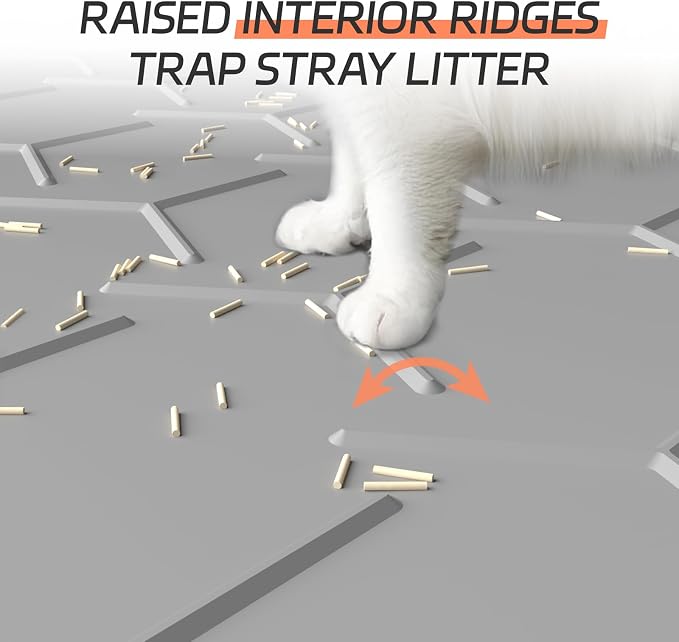 Bulkniu Silicone XL Cat Litter Mat, 28"X40", Raised Edge Waterproof, Grey | Litter Trapping & Recycling, Easy to Clean, Non-Slip, Durable Safe & Odorless, Paw Friendly