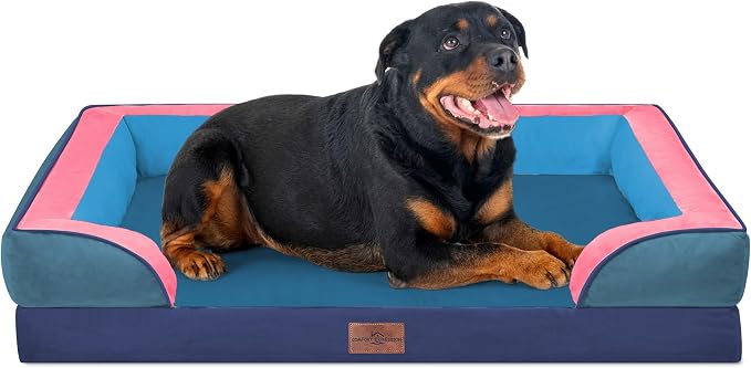 Comfort Expression Orthopedic Dog Bed for Extra Large Dogs with Bolster | Waterproof Dog Couch Bed with Washable Cover & Non-Slip Bottom, Supportive Egg Crate Foam XL Pet Bed, 45x35 Inch