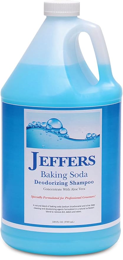 Jeffers Pet Tearless Shampoo Baking Soda Deodorizing w/Aloe Vera, 128 oz - Gentle Soap Free Dog & Cat Cleanser, Coat Cleaning, Odor Grooming Control, Moisturizing Pet Bath Formula, Baby Powder Scent