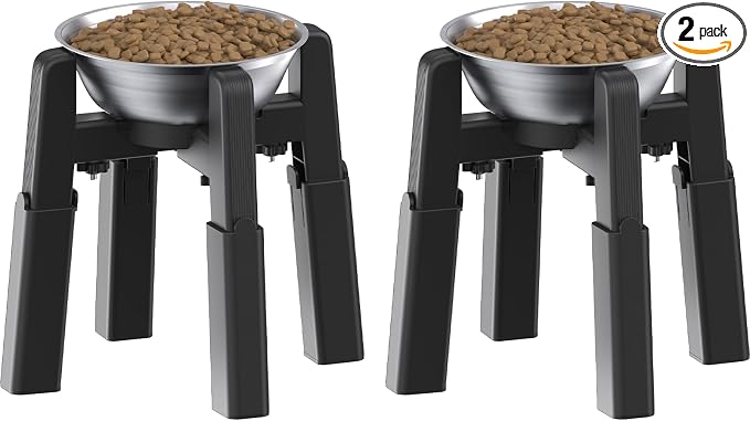 CZPET Dog Bowl Stand, 51 oz Large Capacity Raised Elevated Dog Food/Water Stainless Steel Feeder, Size and Height Adjustable & Anti-Slip Stand for Medium Dogs (2 Pack)