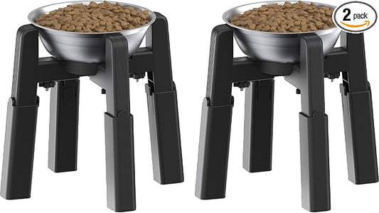 CZPET Dog Bowl Stand, 51 oz Large Capacity Raised Elevated Dog Food/Water Stainless Steel Feeder, Size and Height Adjustable & Anti-Slip Stand for Medium Dogs (2 Pack)