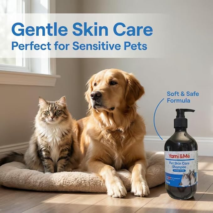 Yami&Me Pet Shampoo for Dogs & Cats – Gentle Skin Soothing Bath Cleanser with Aloe Vera & Oatmeal, Relieves Itchiness and Dry Skin (500ml / 16.9 fl oz)