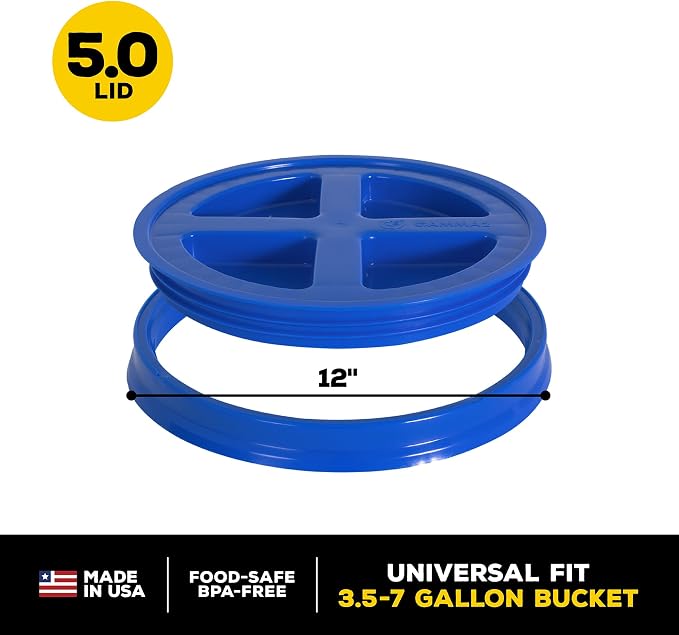 Gamma2 Gamma Seal Lid – Turn your standard utility bucket into an airtight storage container – Fits a 3.5 to 7 Gallon Bucket - Blue, Made in USA
