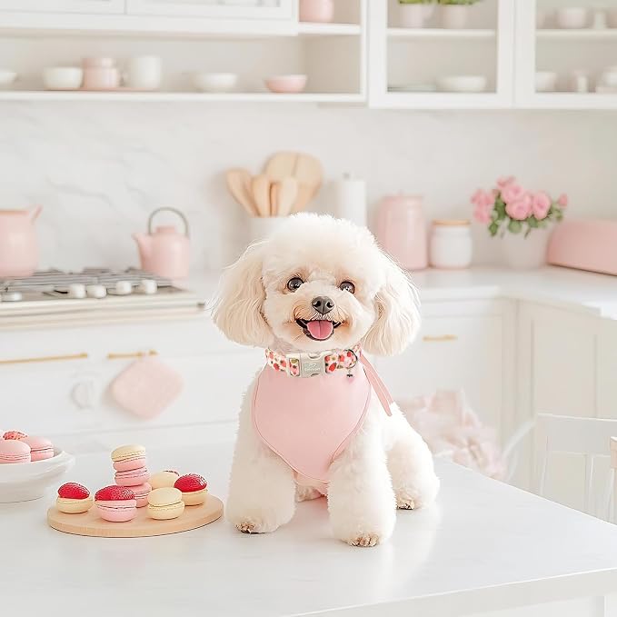 Strawberry Dog Collar for Large Dogs - Cute Spring Pink Dog Collars, Summer Pastel Puppy Collars, Soft Adjustable Boy Girl Dogs Collar with Quick-Release Buckle L