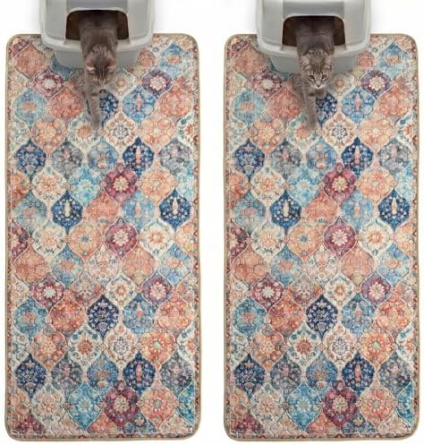 Hompet Cat Litter Mat 2 Pack, 24.8x54 Large Machine Washable Trapping Mats for Cats, Super Absorbent & Urine-Proof Cat Litter Box Mat for Floor, Waterproof & Non Slip Kitty Litter Rug