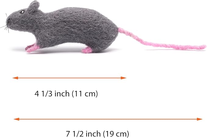 Glaciart One Felt Cat Rat Toy – Soft Fuzzy Enrichment 100% Natural Wool - Interactive Catnip Play Cat Toy Set - Safe for Pets, Non-AZO Colored Dyes