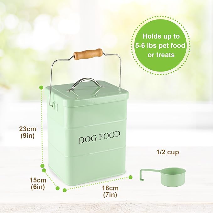 Metal Dog Food Storage Container 5~6Lbs Dog Treats Container Pet Food Storage Tin Portable Dog Food Treats Canister with Airtight Lid/Scoop-Farmhouse Style-Keep Kibble Fresh