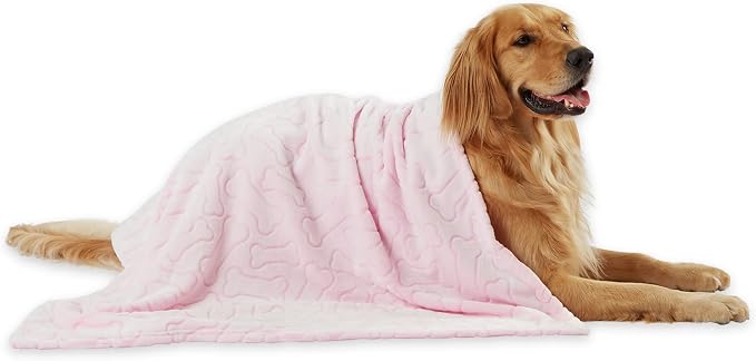 Bone Dry Embossed Bone Print Pet Blanket, Pink, 36x48"