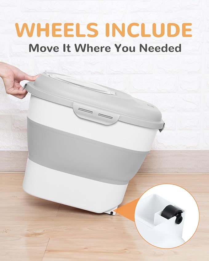 30-35 Lbs Dog Food Storage Container Collapsible Dog Food Container | Large Pet Food Storage with Airtight Lids,Wheels,Scoop and 2Pcs Food Storage Containers,Keep Food Fresh for Dog,Cat