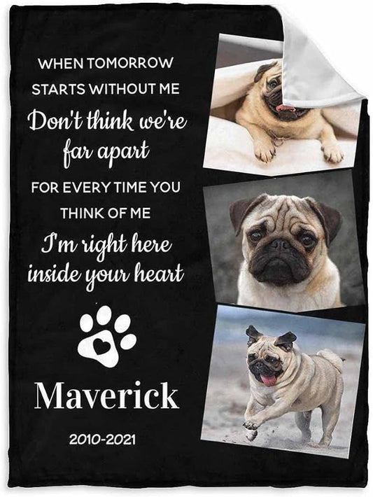 Personalized Pet Photo Blanket When Tomorrow Starts Without Me Custom Loss of Dog Memorial Fleece Blankets Ultra-Soft Micro Throw Blanket Gift for Kids Grieving Pet Owner 30X40 Inch